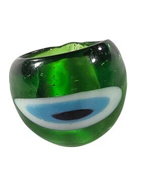 Green Glass Ring Blue Black Eye Size 7 statement chunky unisex jewelry